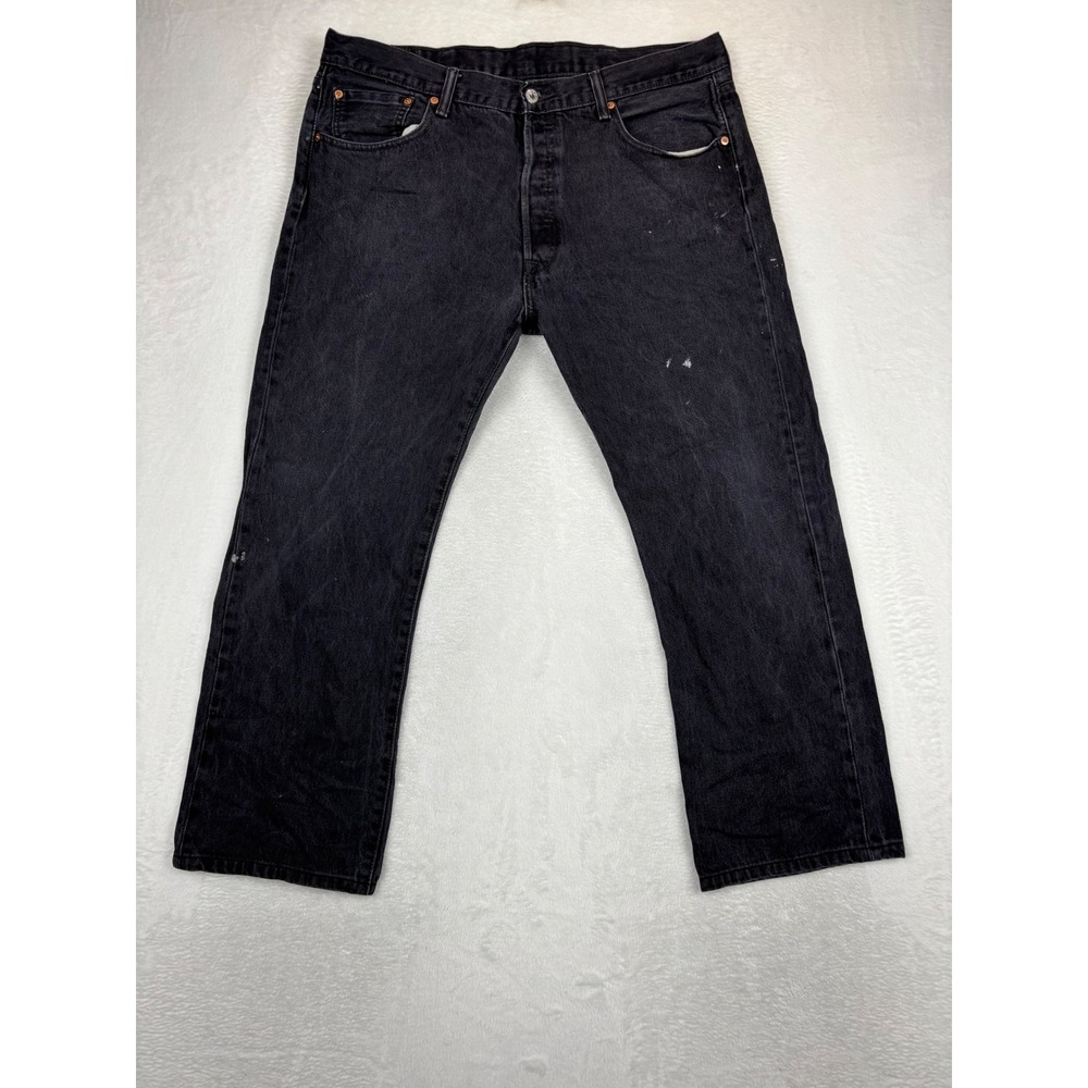 Levis 501 38x32 Men's‎ Jeans Fuzzy Black Faded Paint Splattered Vintage Style